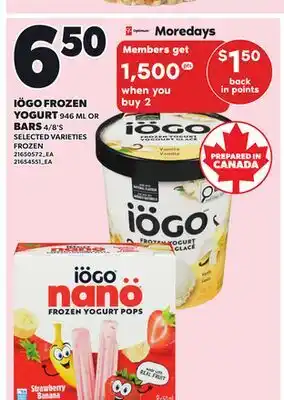 Independent City Market IÖGO FROZEN YOGURT, 946 ML OR BARS 4/8'S offer
