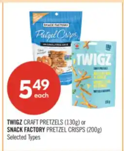Shoppers Drug Mart TWIGZ CRAFT PRETZELS (130g) or SNACK FACTORY PRETZEL CRISPS (200g) offer