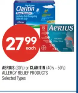 Shoppers Drug Mart AERIUS (30's) or CLARITIN (40's - 50's) ALLERGY RELIEF PRODUCTS offer