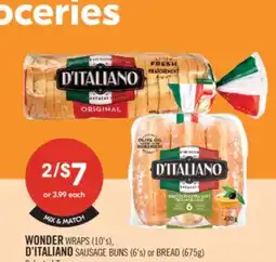 Shoppers Drug Mart WONDER WRAPS (10'). D'ITALIANO SAUSAGE BUNS (6's) or BREAD (675g) offer