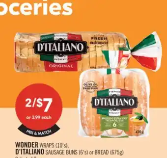 Shoppers Drug Mart WONDER WRAPS (10'). D'ITALIANO SAUSAGE BUNS (6's) or BREAD (675g) offer