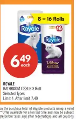Shoppers Drug Mart ROYALE BATHROOM TISSUE 8 Roll offer
