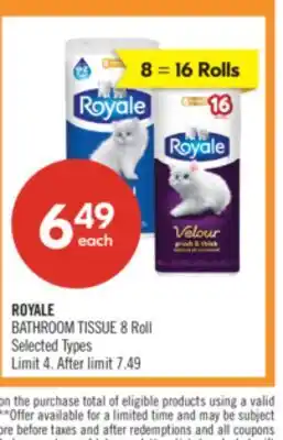 Shoppers Drug Mart ROYALE BATHROOM TISSUE 8 Roll offer