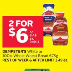 Rexall DEMPSTER'S White or 100% Whole Wheat Bread 675g offer