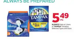 Rexall ALWAYS Pads or Liners or TAMPAX Tampons offer