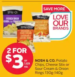 Rexall NOSH & CO. Potato Chips, Cheese Stix or Sour Cream & Onion Rings 130g-140g offer
