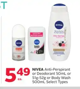 Rexall NIVEA Anti-Perspirant or Deodorant 50mL or 51g-52g or Body Wash 500mL offer