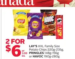 Rexall LAY'S XXL Family Size Potato Chips 220g-235g, PRINGLES 148g-156g or HAVOC 190g-280g offer