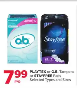 Rexall PLAYTEX or O. B. Tampons or STAYFREE Pads offer