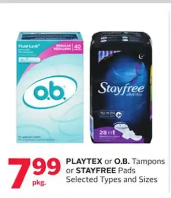 Rexall PLAYTEX or O. B. Tampons or STAYFREE Pads offer