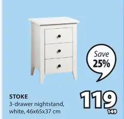 JYSK Stoke 3-drawer nightstand offer