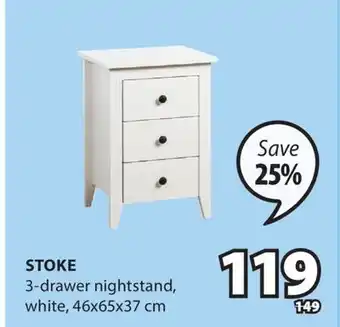 JYSK Stoke 3-drawer nightstand offer