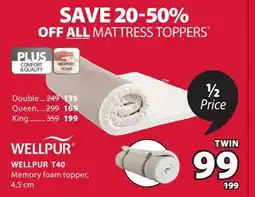 JYSK WELLPUR T40 Memory foam topper offer