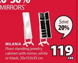 JYSK MILANIA Floor standing jewelry cabinet with mirror offer