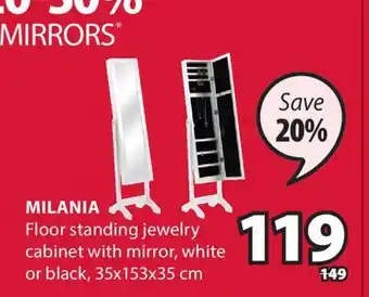 JYSK MILANIA Floor standing jewelry cabinet with mirror offer