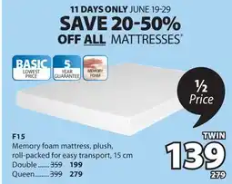 JYSK F15 Memory foam mattress offer