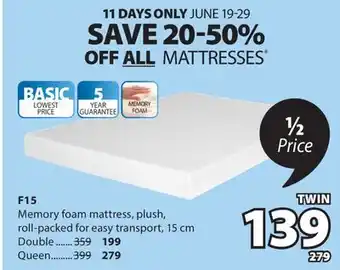 JYSK F15 Memory foam mattress offer