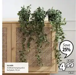 JYSK Oliver Artificial hanging olive leaf plant offer
