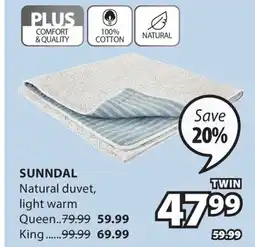 JYSK SUNNDAL Natural duvet, light warm offer