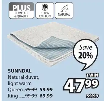 JYSK SUNNDAL Natural duvet, light warm offer