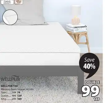 JYSK WELLPUR T30 Memory foam topper offer