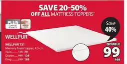 JYSK WELLPUR T31 Memory foam topper offer