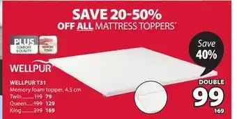 JYSK WELLPUR T31 Memory foam topper offer