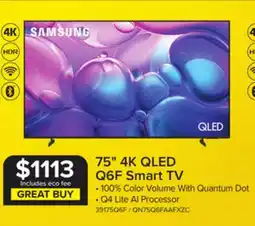 Leon's Samsung 75 4k Smart Q6F QLED TV - QN75Q6FAAFXZC offer
