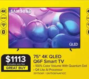 Leon's Samsung 75 4k Smart Q6F QLED TV - QN75Q6FAAFXZC offer