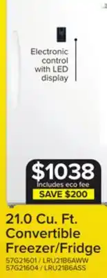 Leon's L2 White Upright Freezer and Convertible Fridge (21 Cu. Ft) - LRU21B6AWW offer