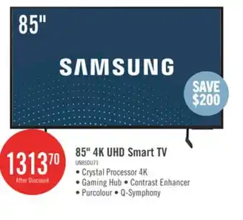The Brick Samsung 85 4K UHD Direct Lit PurColour HDR10+ 60Hz Smart TV (UN85DU7100FXZC) offer