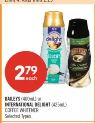Shoppers Drug Mart BAILEYS (400mL) or INTERNATIONAL DELIGHT (425mL) offer