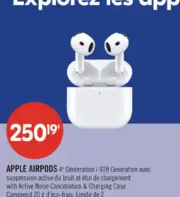 Pharmaprix APPLE AIRPODS 4TH Generation avec suppression active with Active Noise Cancellation & Charging Case offer
