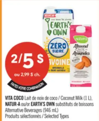 Pharmaprix VITA COCO Coconut Milk (1 L), NATUR-A or EARTH'S OWN Alternative Beverages (946 mL) offer