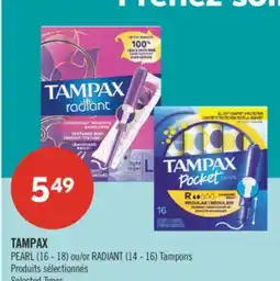 Pharmaprix TAMPAX PEARL (16 - 18) or RADIANT (14 - 16) Tampons offer