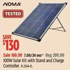 Canadian Tire Noma 100W solar kit with stand and charge controller offer