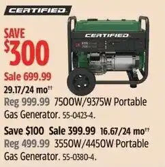 Canadian Tire Certified 7500W/9375W portable gas generator offer