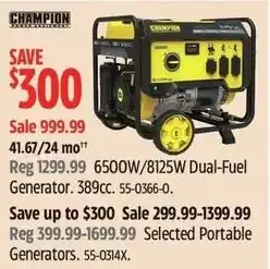 Canadian Tire Champion 6500W/8125W dual-fuel generator offer