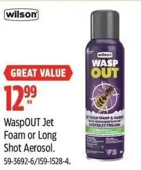 Canadian Tire Wilson waspout jet foam or long shot aerosol offer