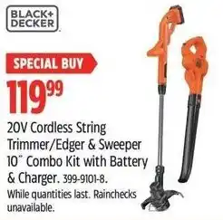 Canadian Tire Black+ Decker 20v cordless string trimmer/edger & sweeper combo kit with battery & charger offer