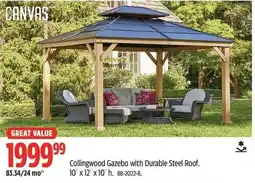 Canadian Tire Collingwood gazebo with durable steel roof offer