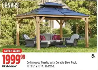 Canadian Tire Collingwood gazebo with durable steel roof offer