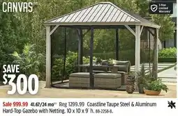 Canadian Tire Coastline taupe steel & aluminum hard-top gazebo with netting offer