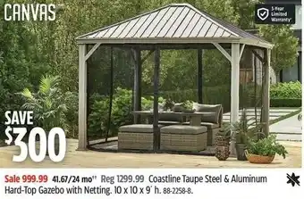 Canadian Tire Coastline taupe steel & aluminum hard-top gazebo with netting offer