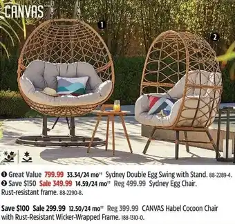 Canadian Tire Sydney double egg swing with stand offer
