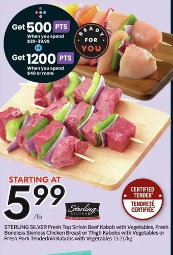 Sobeys Sterling silver fresh top sirloin beef kabob with vegetables offer