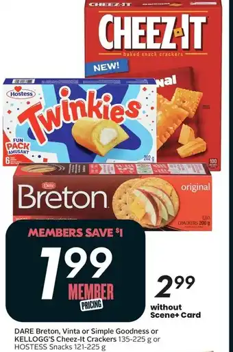 Sobeys Dare breton, vinta or simple goodness or kellogg's cheez-it crackers offer