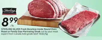 Sobeys Sterling silver fresh boneless inside round oven roast or family size marinating steak offer