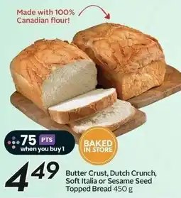 Sobeys Butter crust, dutch crunch, soft italia or sesame seed topped bread offer