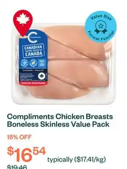 Voilà Compliments Chicken Breasts Boneless Skinless Value Pack 3 - 6 Pieces offer